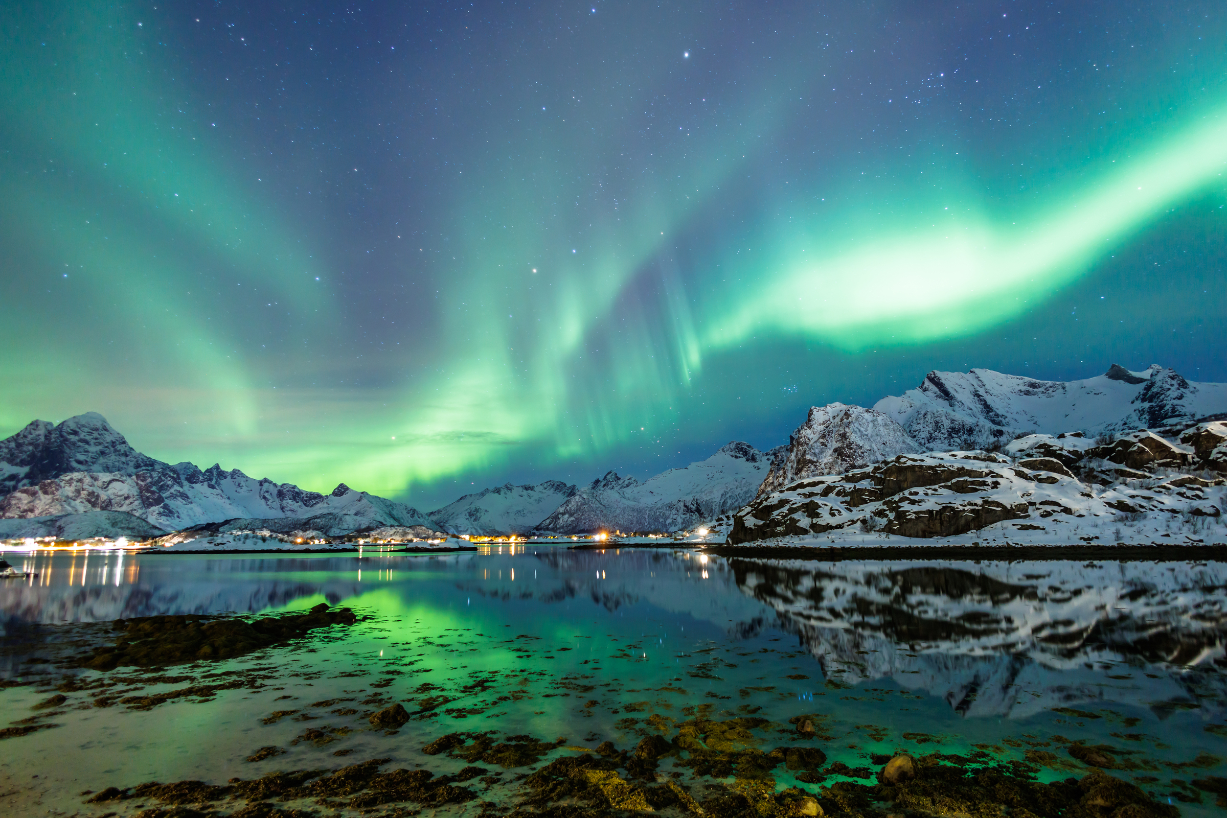 Aurora mirroring in the Fjord